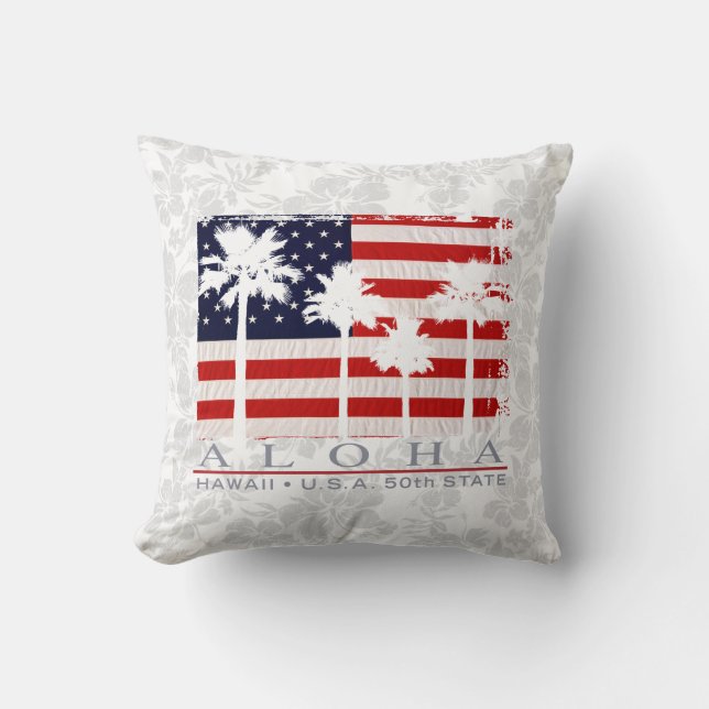 Almofada Palm Flag Hawaii Aloha Travesseiro Decorativo Patr (Frente)