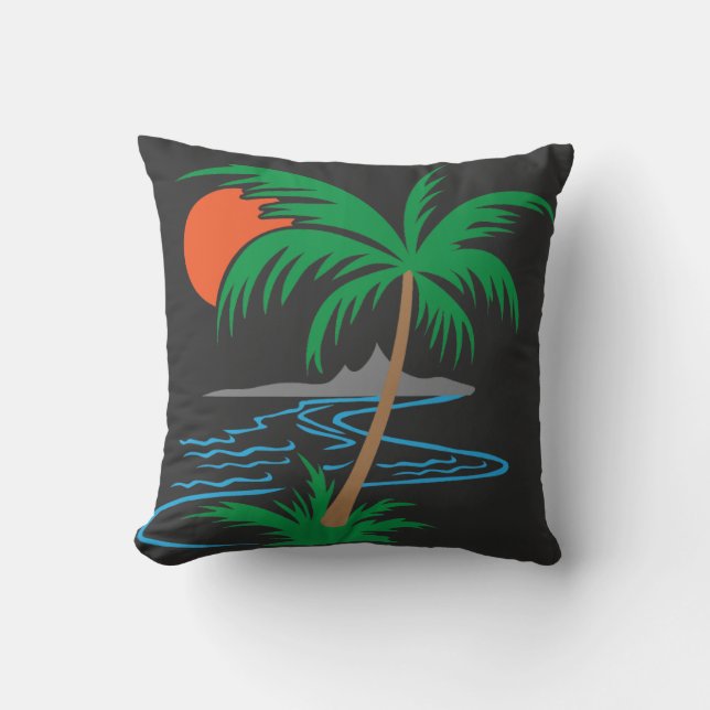 Almofada Palm Tree by the River | Tropical Sunset Art (Frente)