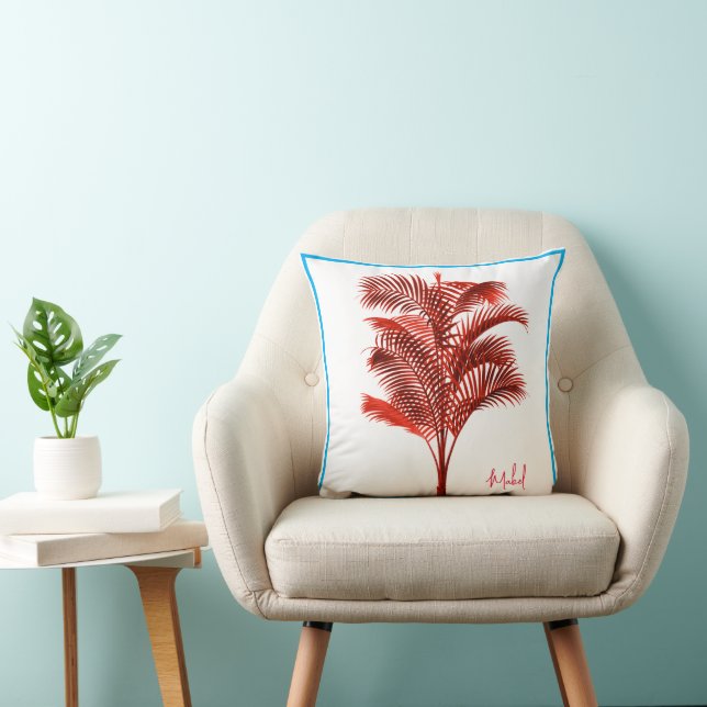 Almofada Palm Tree Modern Red Blue Personal (Cadeira)