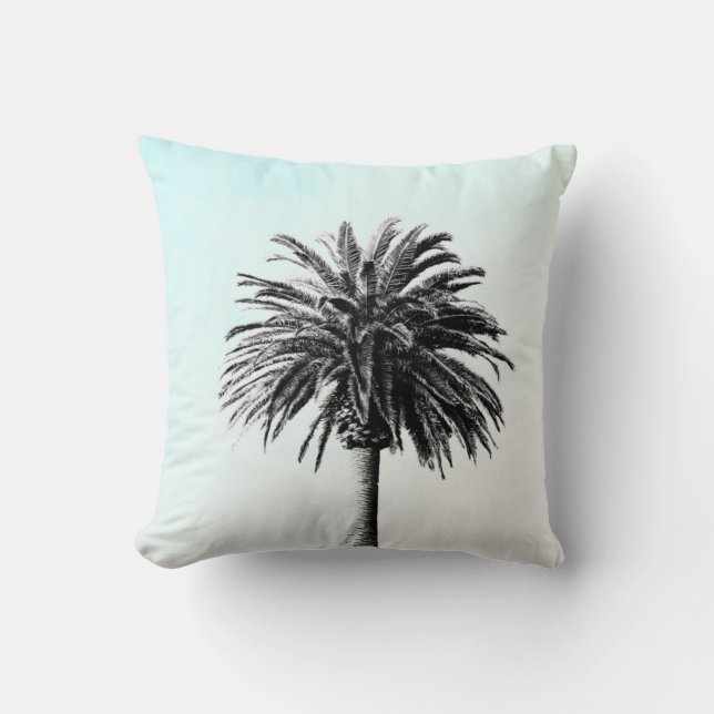 Almofada Palm Tree Tropical Elegante Azul Preto (Frente)