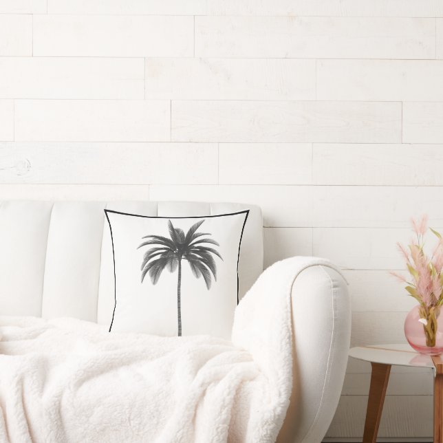 Almofada Palm Tree Vintage Black White Tropical Elegante (Sofá)