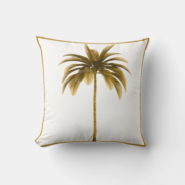 Almofada Palm Tree Vintage Brown Frame Tropical Elegante (Frente)