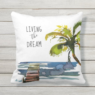 Almofada Palm Tree Waterfront Living the Dream Tropical