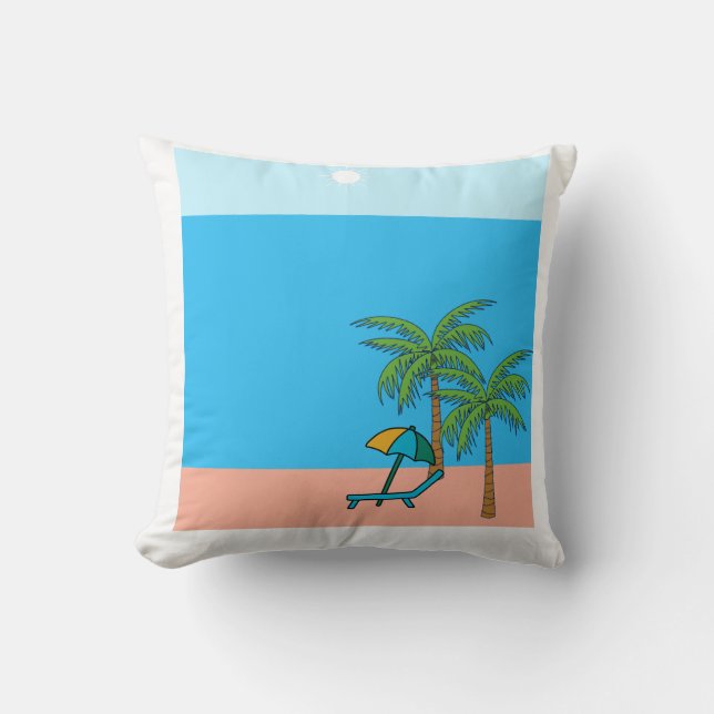 Almofada  Palm Trees Beach Scene Square Throw Pillow – Coas (Frente)