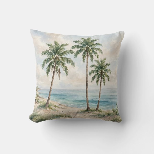 Almofada Palm Trees Beach Throw Pillow (Frente)