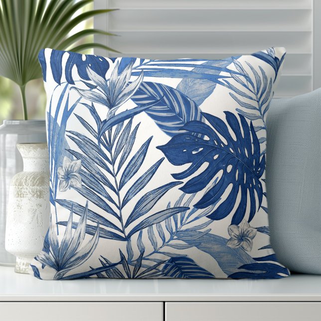 Almofada Palma elegante deixa Travesseiro decorativo branco (Elevate Your Décor: Discover our Elegant Coastal Throw Pillows in Blue & White)