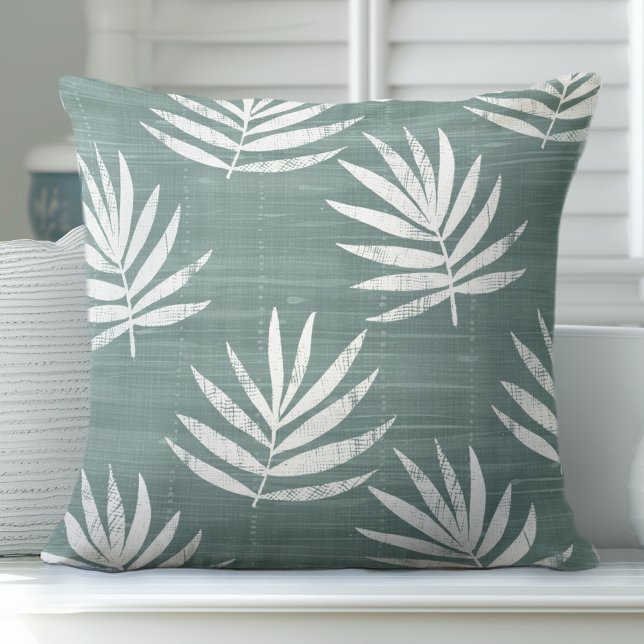 Almofada Palma Verde Teal Deixa Travesseiro decorativo (Criador carregado)