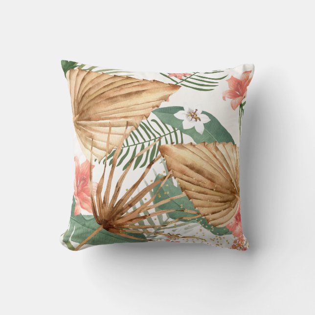 Almofada Palmas Secas Tropicais Aquarela (Frente)