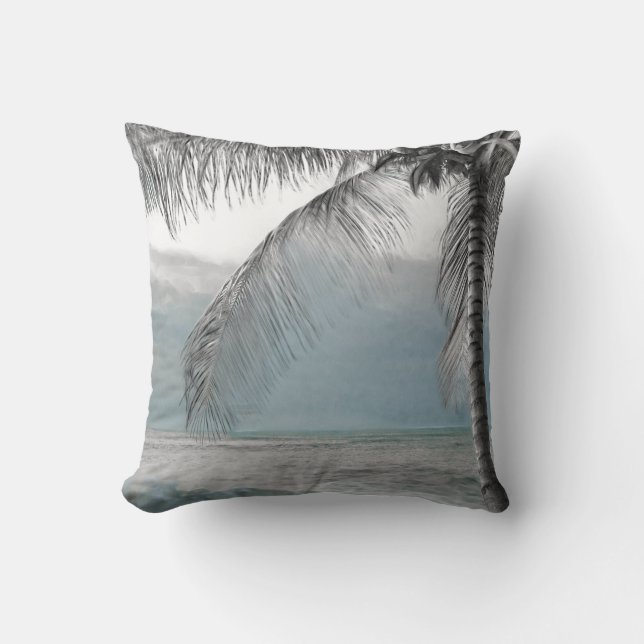 Almofada Palmeira Coco Branco Elegante Paraíso de Praia (Frente)