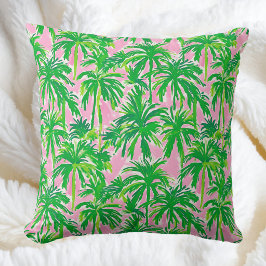 Almofada Palmeira Verde Preppy Rosa | Tropical Costeiro