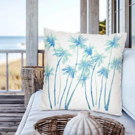 Almofada Palmeiras de Turquesa Tropical de Aquarela