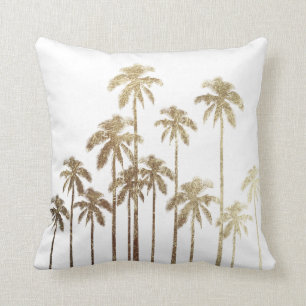 Almofada Palmeiras tropicais Dourados glamoroso no branco