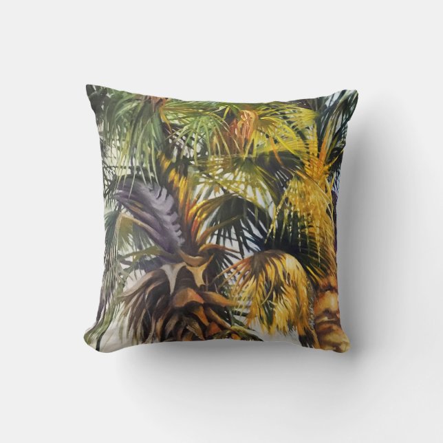 Almofada Palmeiras Tropicais - Pintura Original (Frente)
