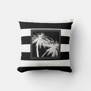 Almofada Palmeiras Tropicais Preto e Branco Chic Moderno