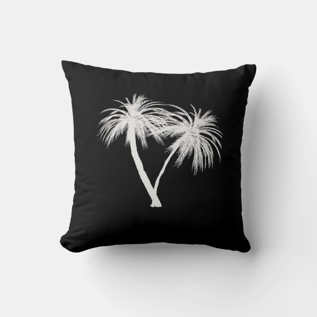 Almofada Palmeiras Tropicais Preto e Branco Chic Moderno (Frente)