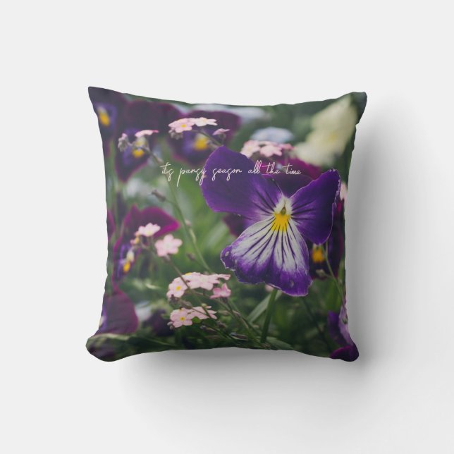 Almofada Pancas roxas e nãos-esqueço cor-de-rosa (Frente)