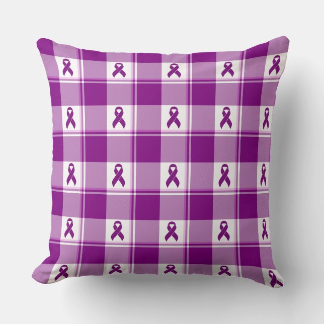 Almofada Pancreatic Cancer Awareness Plaid Purple Ribbon (Frente)