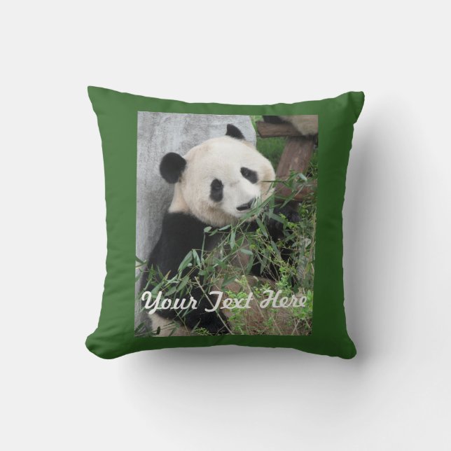Almofada Panda Bonita, Fundo Verde Sólido, Nome, Quadrado (Frente)