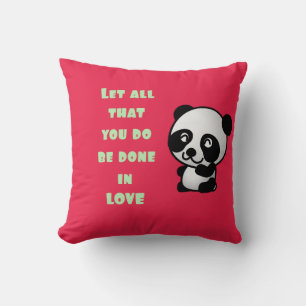 Almofada Panda com citação de amor inspiracional
