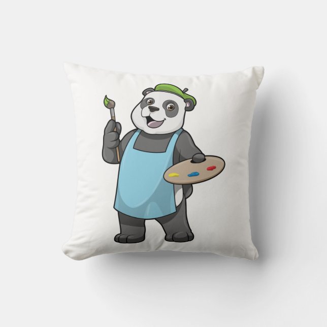 Almofada Panda como Pintor com Pincel e Cor (Frente)