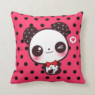 Almofada Panda de Kawaii em bolinhas pretas