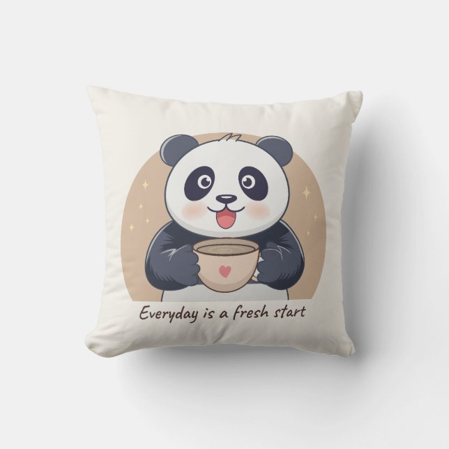 Almofada Panda Fofo com Café (Frente)