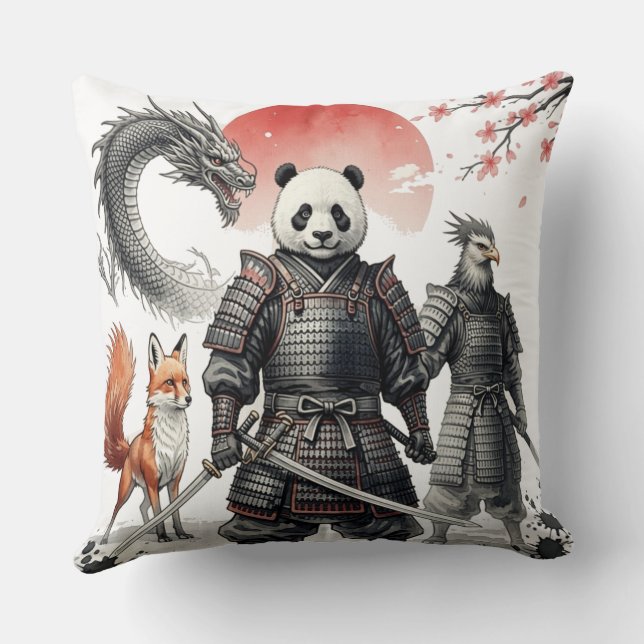 Almofada Panda Samurai & Guerreiros Mitológicos Arte Fantas (Verso)