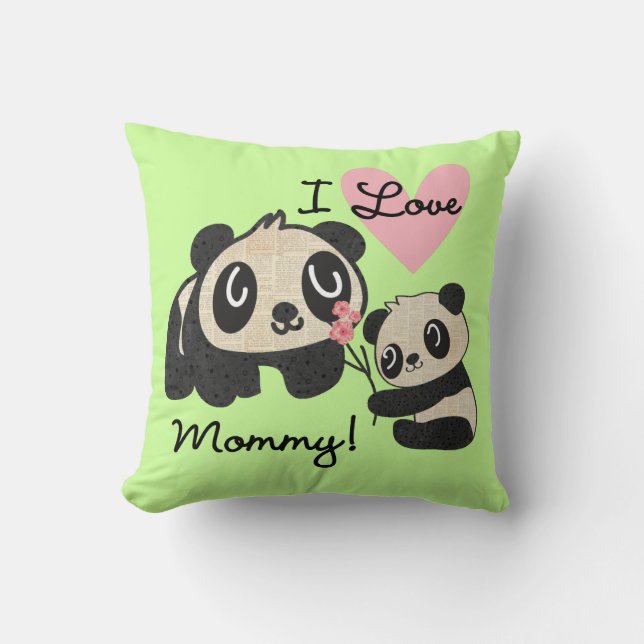 Almofada Pandas eu amo mamães (Frente)