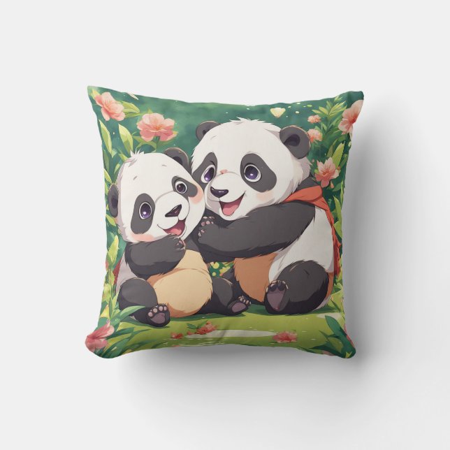 Almofada Pandas Pequenos Fofos e Divertidos - Estilo Anime (Frente)