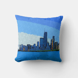 Almofada Panorama de Chicago em Pintura Colagem