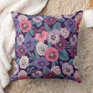 Almofada Pansias coloridas em violeta profunda