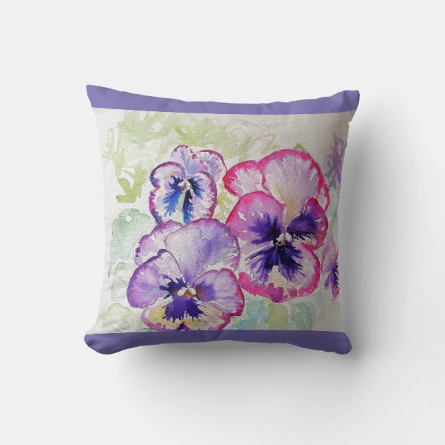Almofada Pansy Pansy Watercolor Fllower Cushion (Frente)