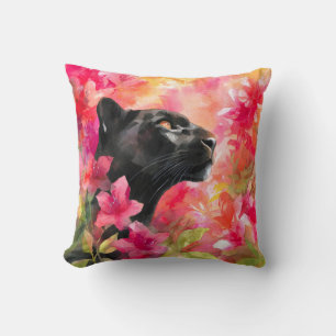 Almofada Pantera Negra Selvagem Floral Selvagem Elegante