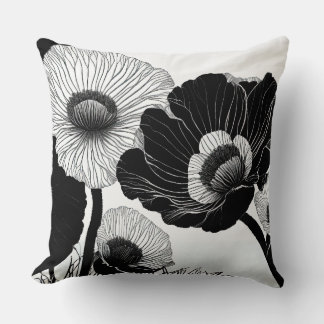Almofada Papagaias de desenho de linha branca e preta