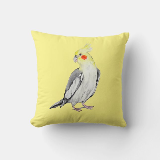 Almofada Papagaio Cockatiel de Cores Aquáticas. (Frente)