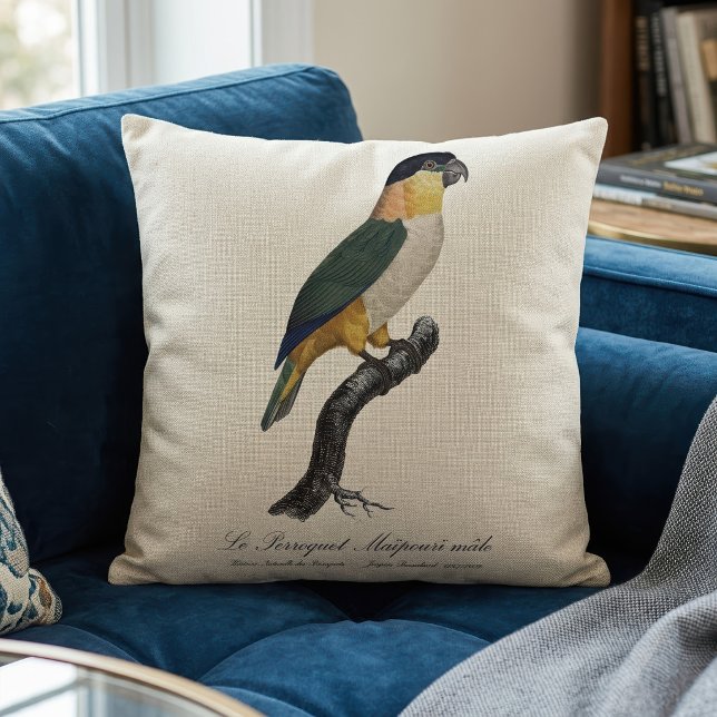 Almofada Papagaio de Cabeça Preta Macho, Pionites Melanocep (Black-Headed Male Parrot, Pionites Melanocephalus. Throw Pillow)