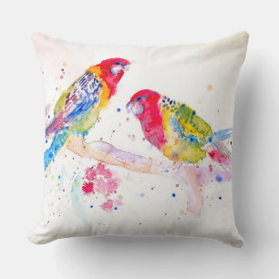 Almofada Papagaio Rosella Vermelho Pintura em Aquarela