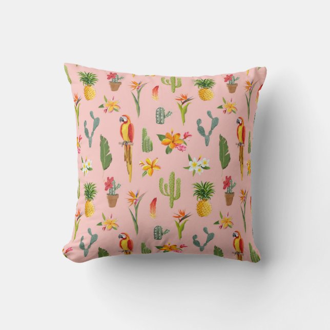 Almofada Papagaio Tropical, Cactus Vintage. (Frente)