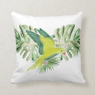 Almofada Papagaio Verde limão com Folhas Tropicais