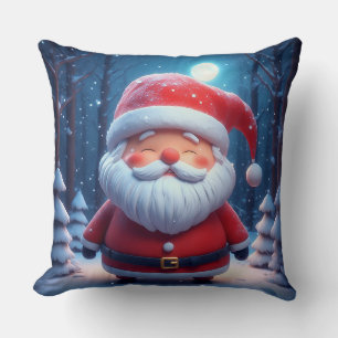Almofada Papai Noel Alegre na Floresta Nevada