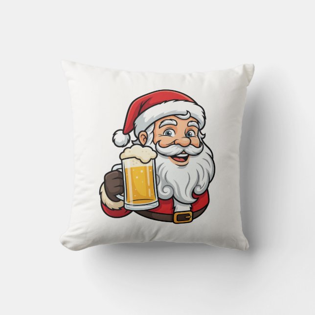 Almofada Papai Noel Bebendo Cerveja Gráfico de Natal (Frente)