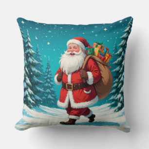 Almofada Papai Noel caminhando alegremente em um inverno ne