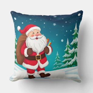 Almofada Papai Noel caminhando alegremente em um inverno ne
