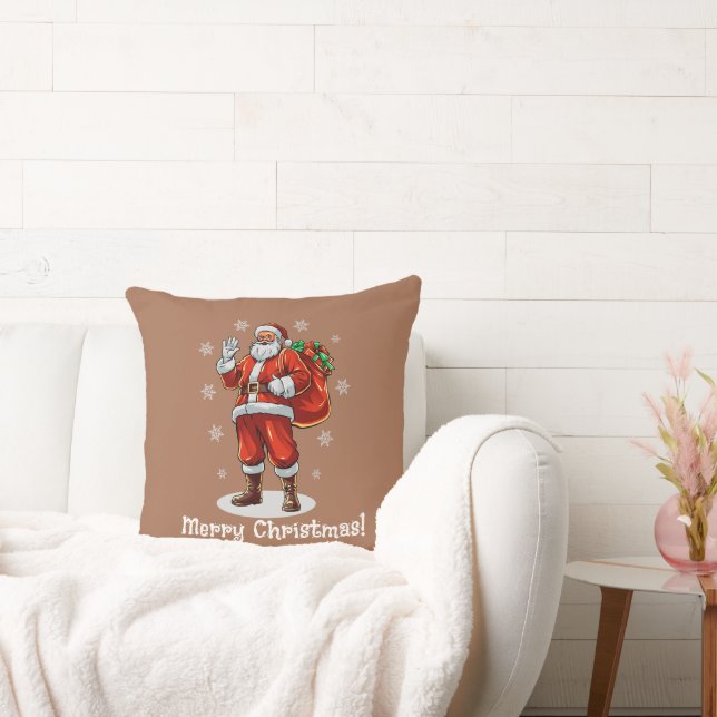 Almofada Papai Noel Clássico trazendo presentes de Natal (Sofá)