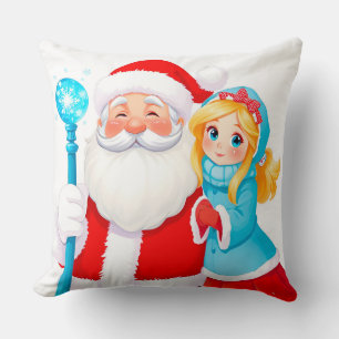 Almofada Papai Noel com a Donzela de Neve em trajes de inve