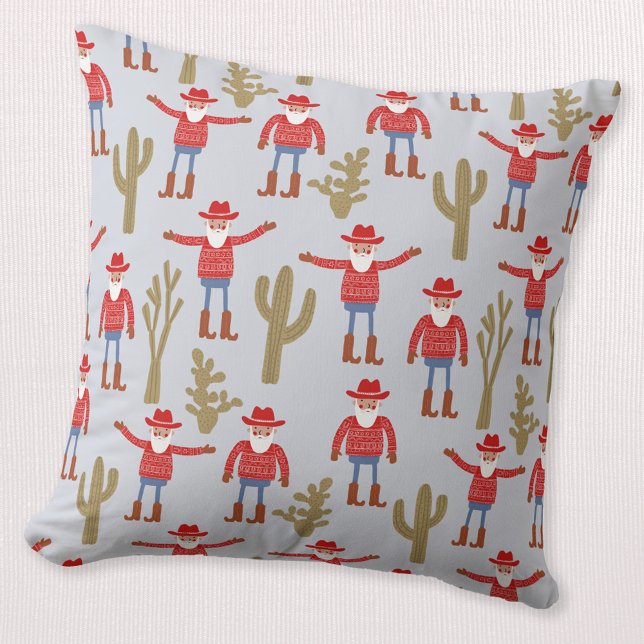Almofada Papai Noel Cowboy Natal Western Azul (Fun Cowboy Santa Claus pattern Western Christmas Holiday throw pillow)