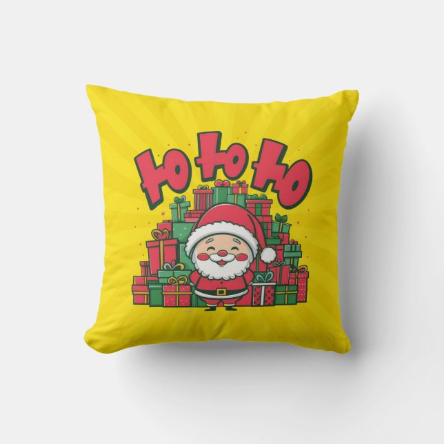 Almofada Papai Noel de Desenho Animado Alegre Natal (Frente)