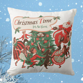Almofada Papai Noel de Natal Antigo e Crianças Dançando
