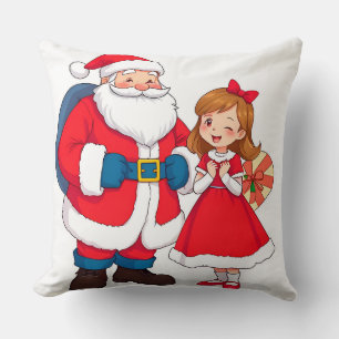 Almofada Papai Noel de Natal com Menina Feliz