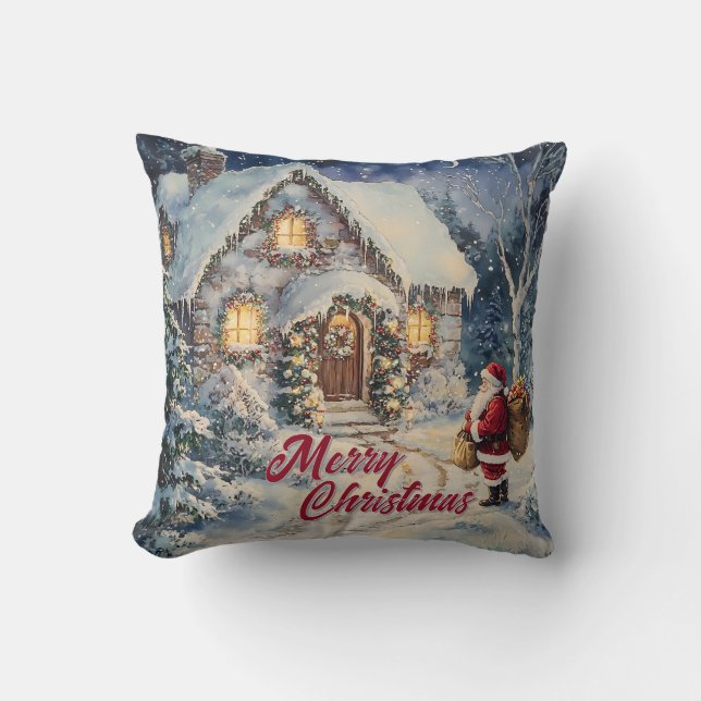 Almofada Papai Noel de Natal em estilo retrô em casa (Frente)